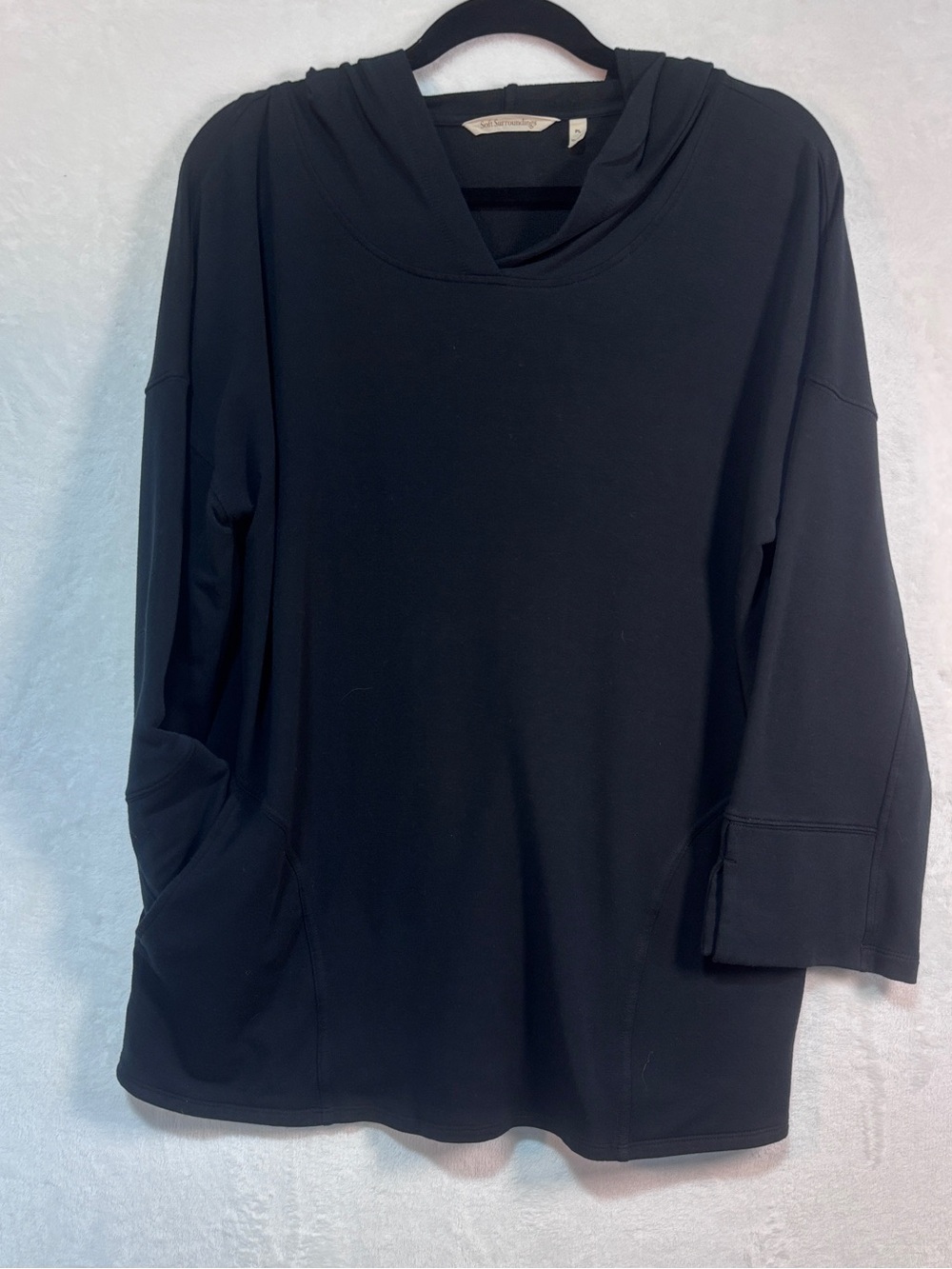 Soft Surroundings Warm & Cozy Long Sleeve Black Hooded Pullover Pockets Large